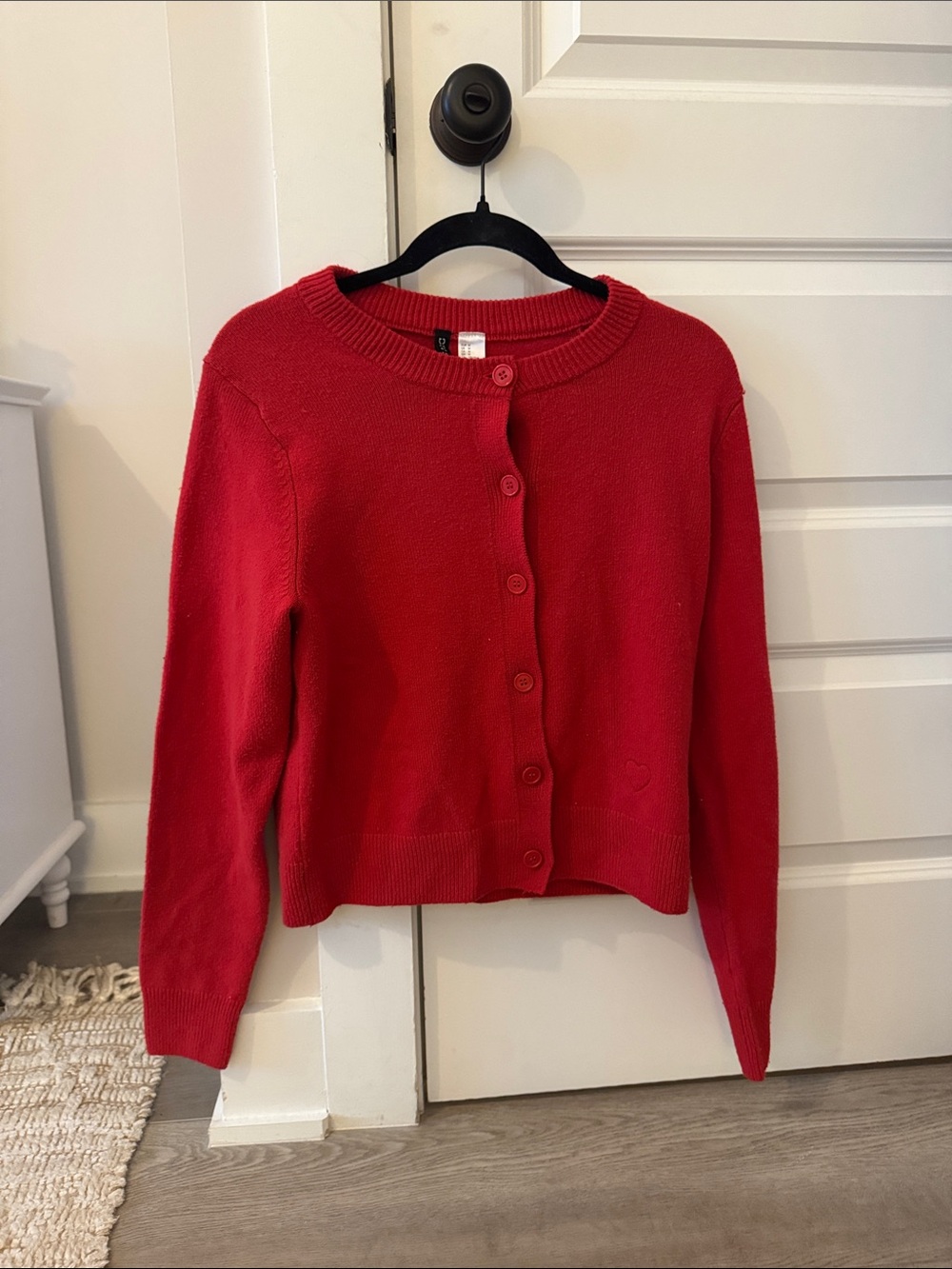 H&M Red Button-Front Women's Cardigan Sweater